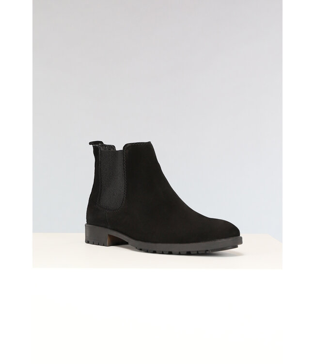 NEW2302 Zwarte Suèdelook Chelsea Boots met Zwarte Zool