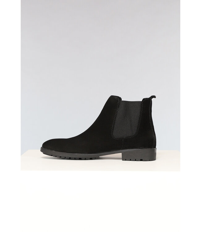 NEW2302 Zwarte Suèdelook Chelsea Boots met Zwarte Zool