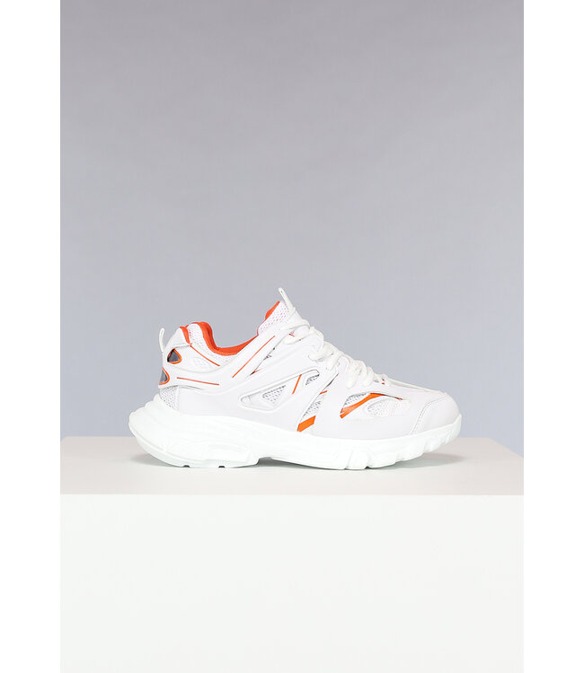 NEW2302 Witte Chunky Heren Sneakers met Oranje Details