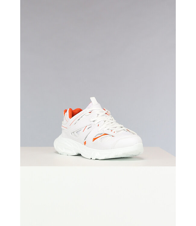 Witte Chunky Heren Sneakers met Oranje Details