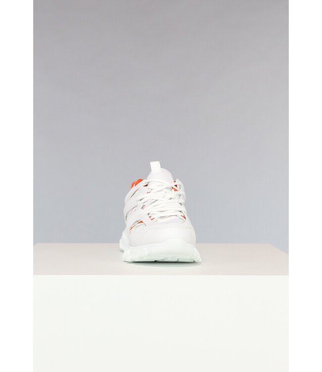 NEW2302 Witte Chunky Heren Sneakers met Oranje Details
