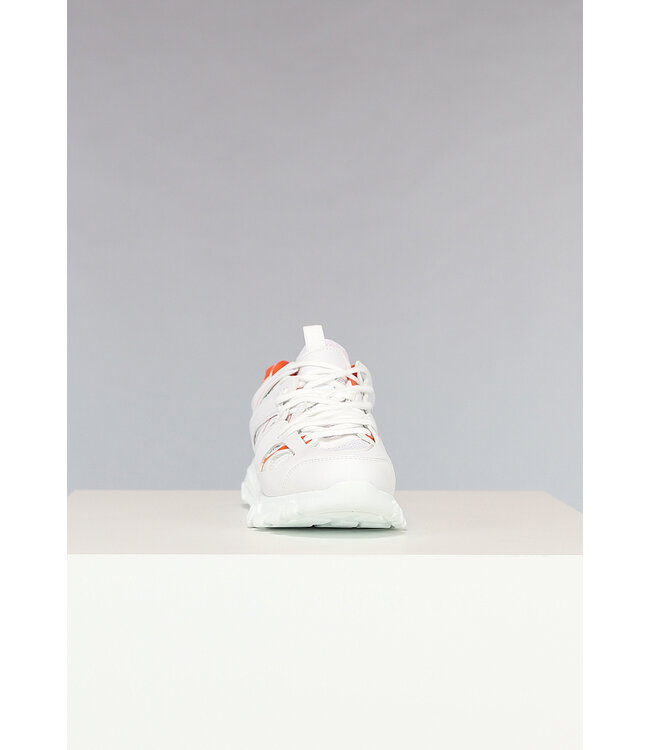 Witte Chunky Heren Sneakers met Oranje Details