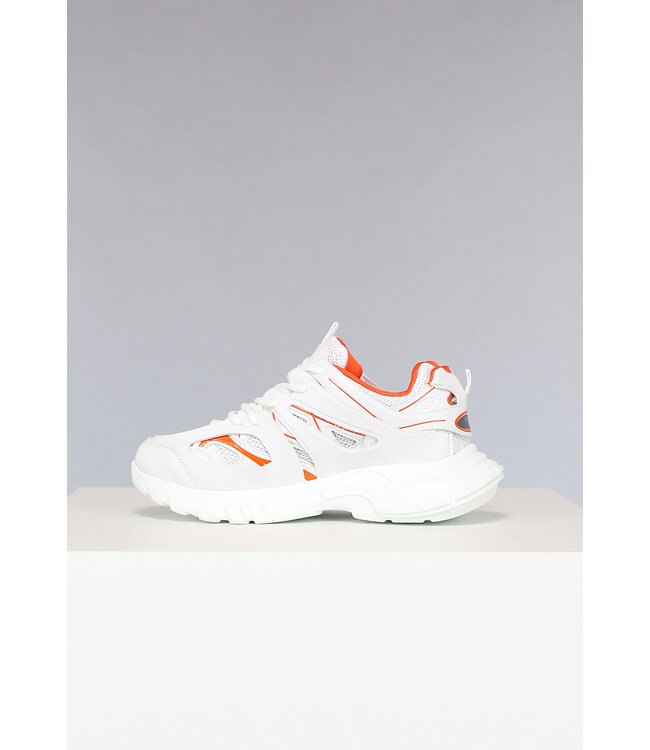 NEW2302 Witte Chunky Heren Sneakers met Oranje Details