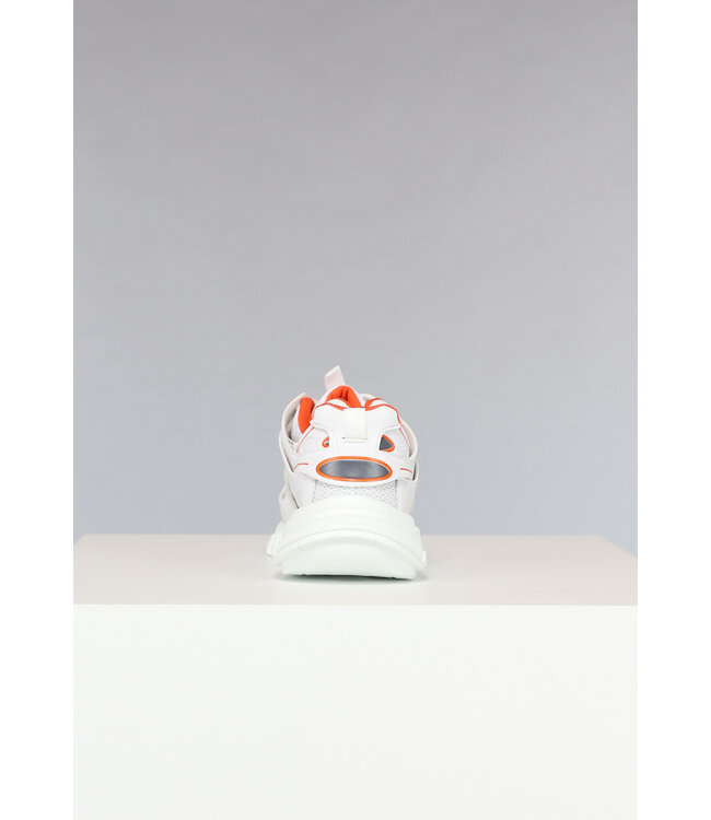 Witte Chunky Heren Sneakers met Oranje Details
