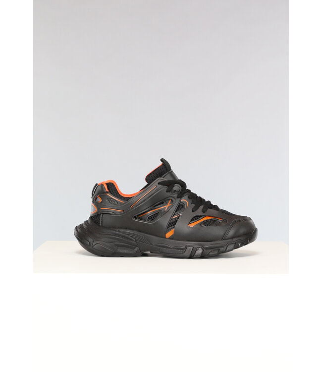 Zwarte Chunky Heren Sneakers met Oranje Details