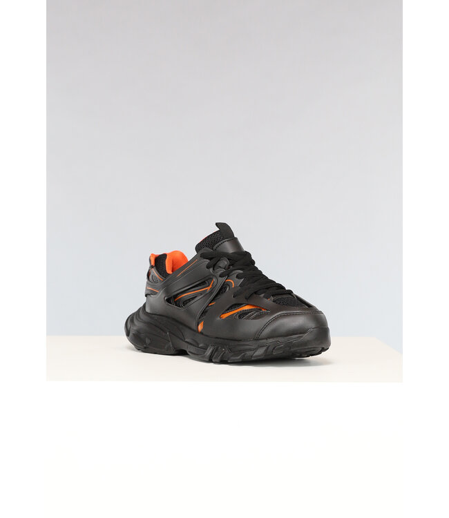 NEW2302 Zwarte Chunky Heren Sneakers met Oranje Details