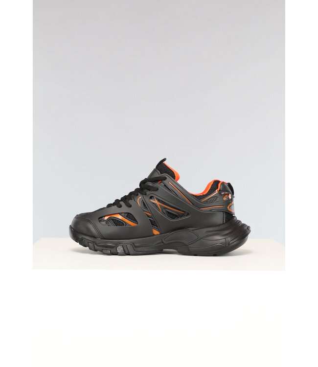 Zwarte Chunky Heren Sneakers met Oranje Details