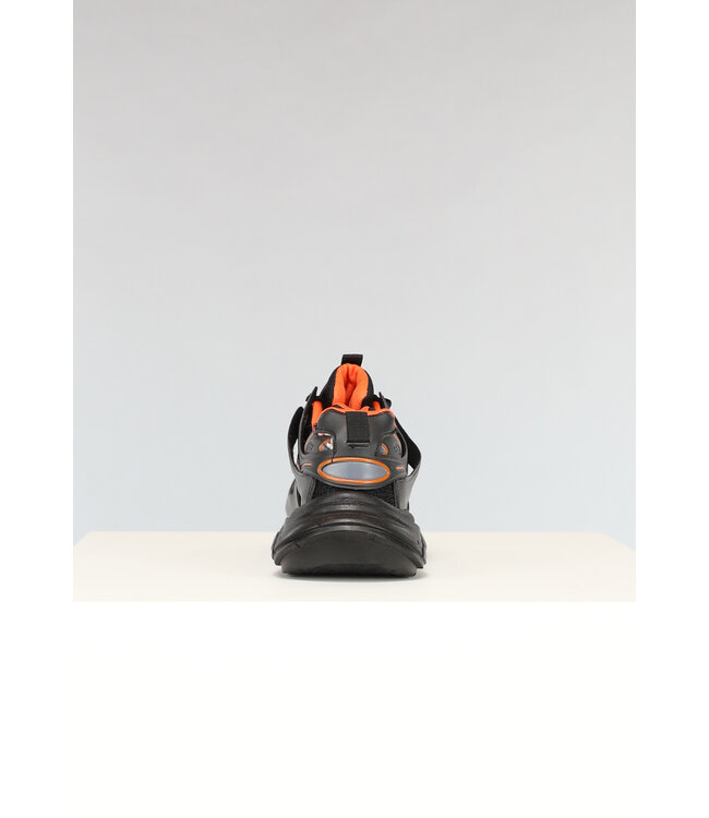 Zwarte Chunky Heren Sneakers met Oranje Details