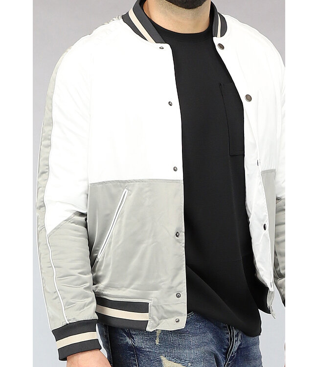 Wit Heren Bomber Jack met Grijze Vlakken