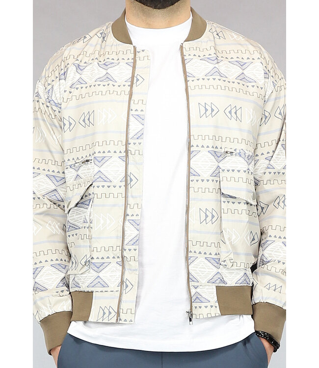 Beige Bomberjack met Aztec Print