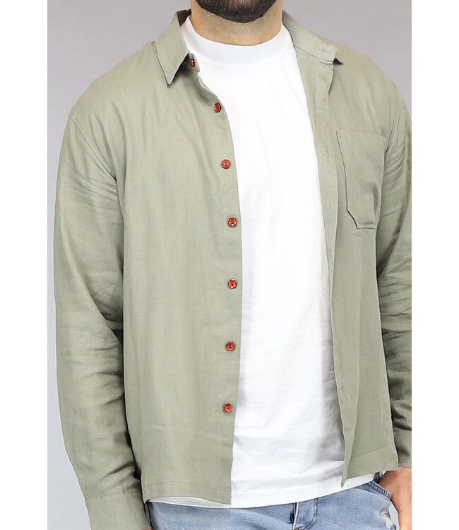 Salie Groene Linnenlook Heren Blouse
