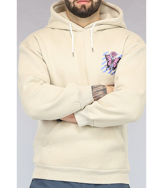 Beige Heren Hoodie met Vlinder Print