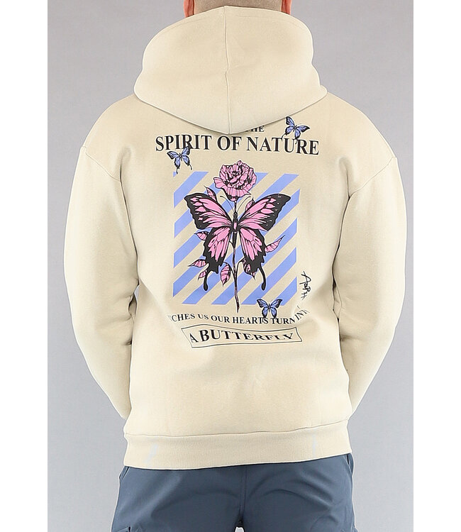 Beige Heren Hoodie met Vlinder Print