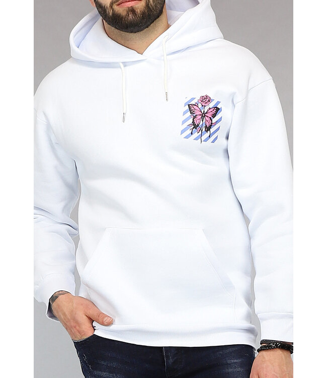 Witte Heren Trui met Capuchon en Vlinder Print