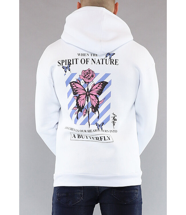 Witte Heren Trui met Capuchon en Vlinder Print