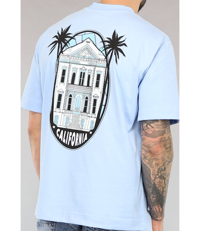 Lichtblauw California Print Heren T-Shirt