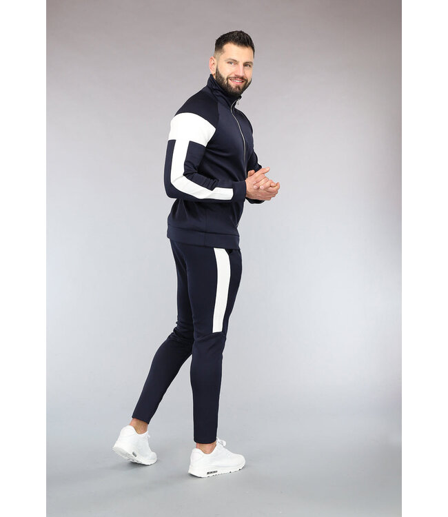 Donkerblauw Heren Trainingspak met Witte Details