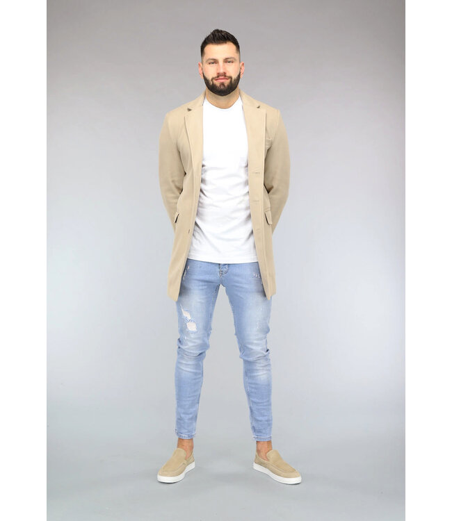 NEW2302 Beige Heren Trenchcoat met Zakken