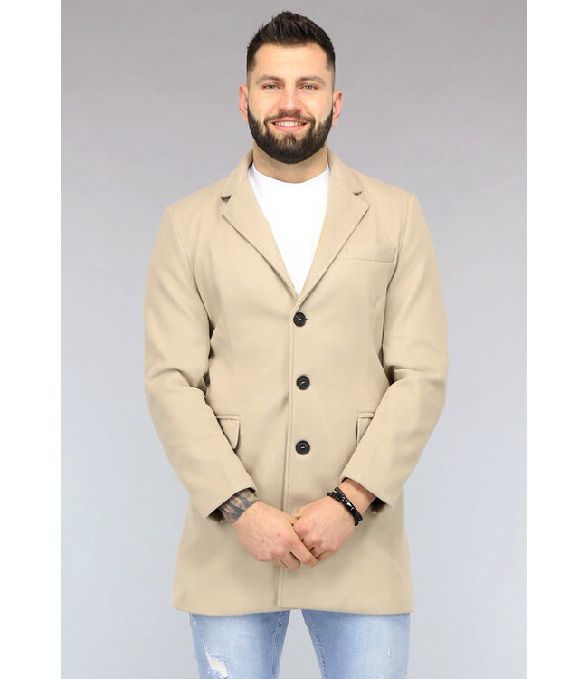 NEW2302 Beige Heren Trenchcoat met Zakken