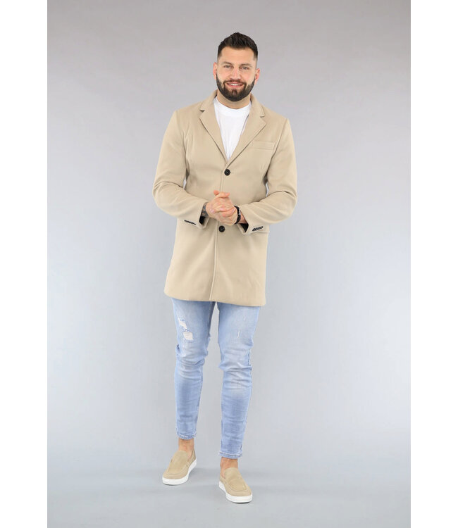 NEW2302 Beige Heren Trenchcoat met Zakken