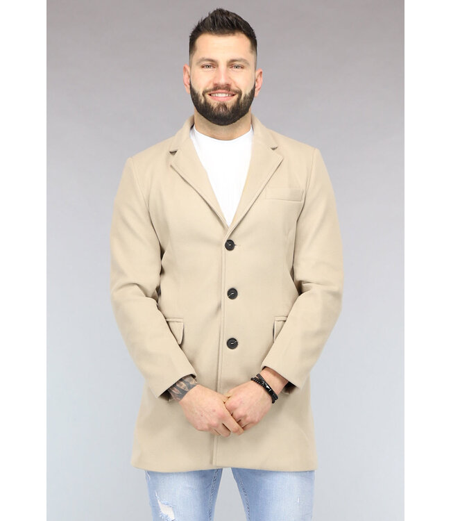 NEW2302 Beige Heren Trenchcoat met Zakken