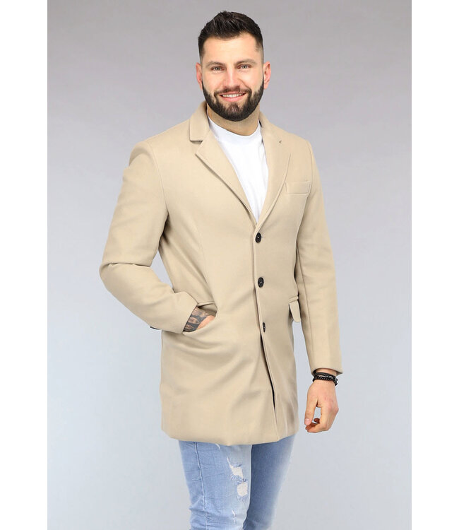 NEW2302 Beige Heren Trenchcoat met Zakken