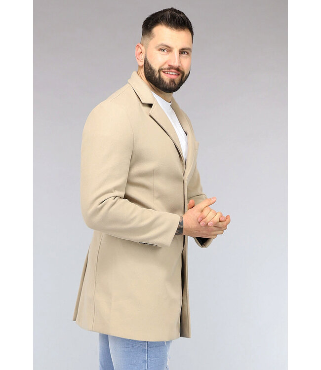 NEW2302 Beige Heren Trenchcoat met Zakken