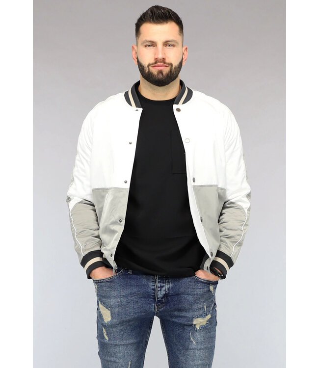 Wit Heren Bomber Jack met Grijze Vlakken
