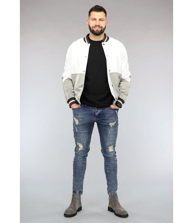 Wit Heren Bomber Jack met Grijze Vlakken