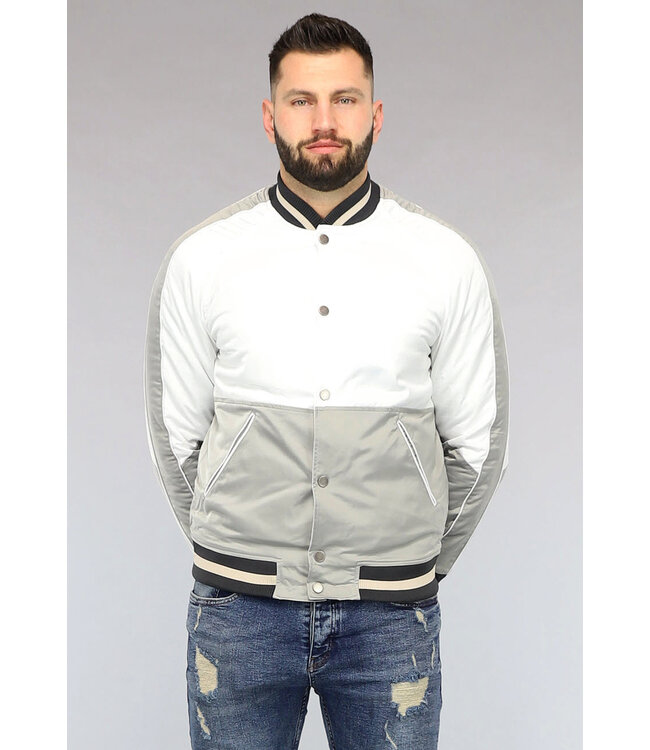 Wit Heren Bomber Jack met Grijze Vlakken