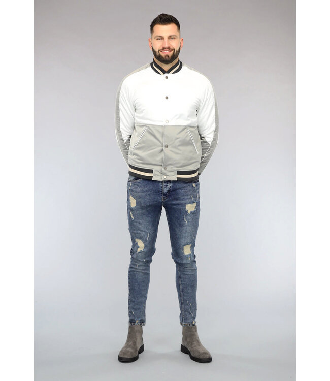 Wit Heren Bomber Jack met Grijze Vlakken
