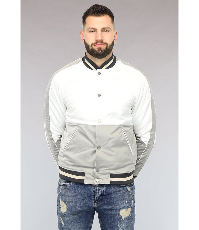 Wit Heren Bomber Jack met Grijze Vlakken