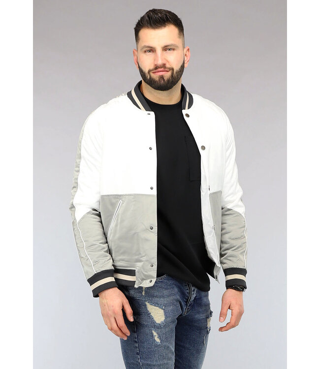 Wit Heren Bomber Jack met Grijze Vlakken