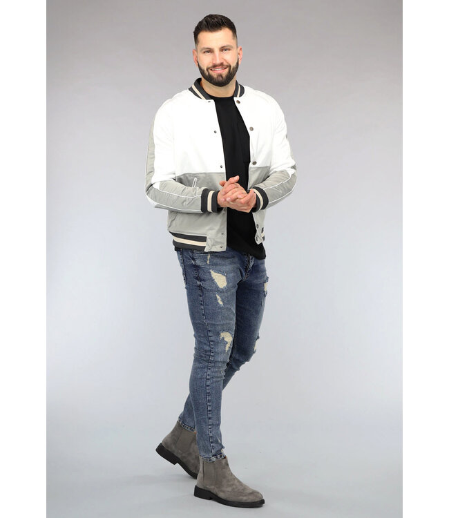 Wit Heren Bomber Jack met Grijze Vlakken
