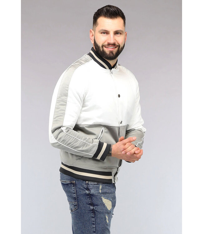 Wit Heren Bomber Jack met Grijze Vlakken