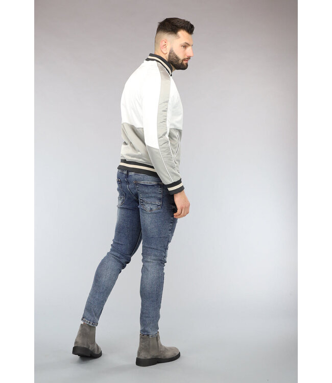 Wit Heren Bomber Jack met Grijze Vlakken
