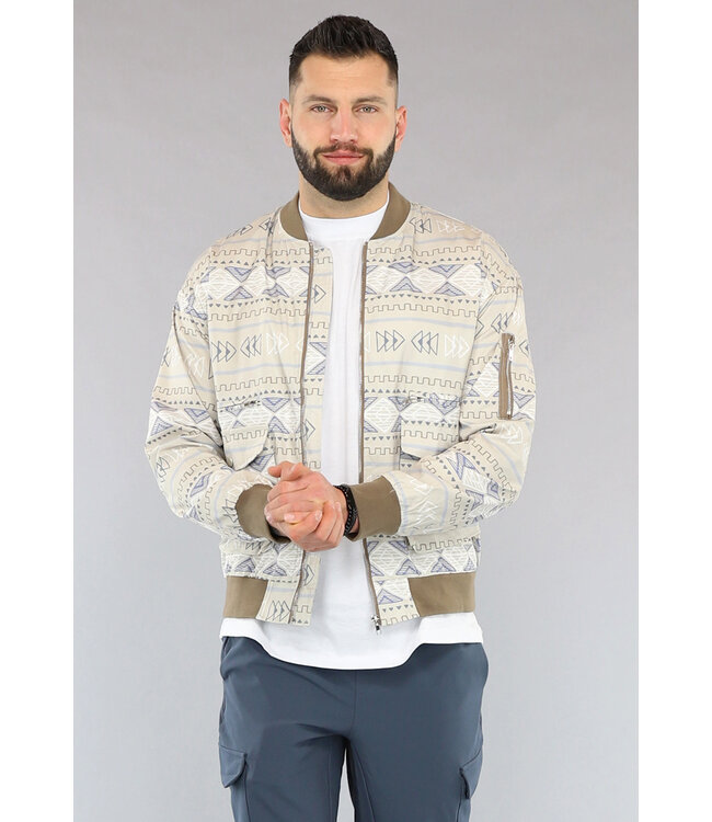 Beige Bomberjack met Aztec Print