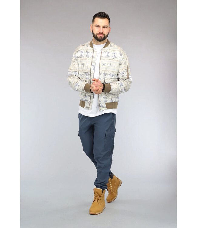 Beige Bomberjack met Aztec Print