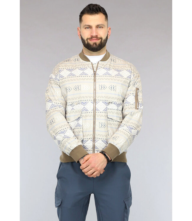 Beige Bomberjack met Aztec Print