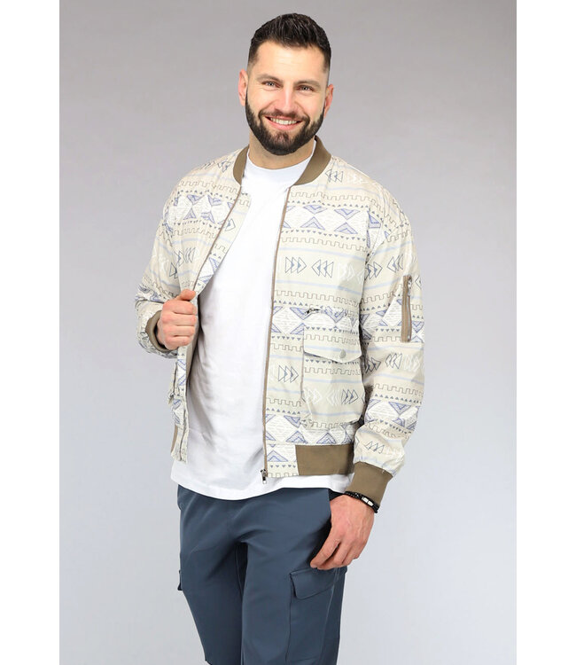 Beige Bomberjack met Aztec Print