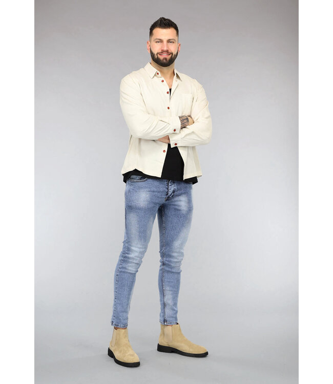 Beige Linnenlook Heren Blouse