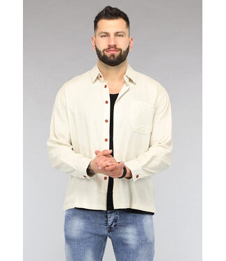 Beige Linnenlook Heren Blouse