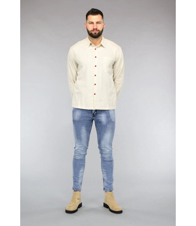 Beige Linnenlook Heren Blouse