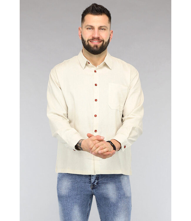 Beige Linnenlook Heren Blouse