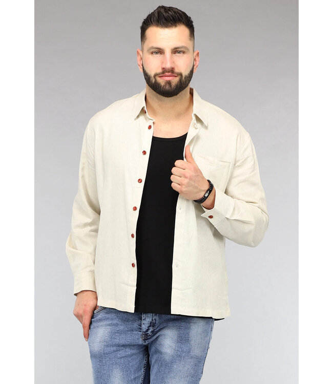 Beige Linnenlook Heren Blouse