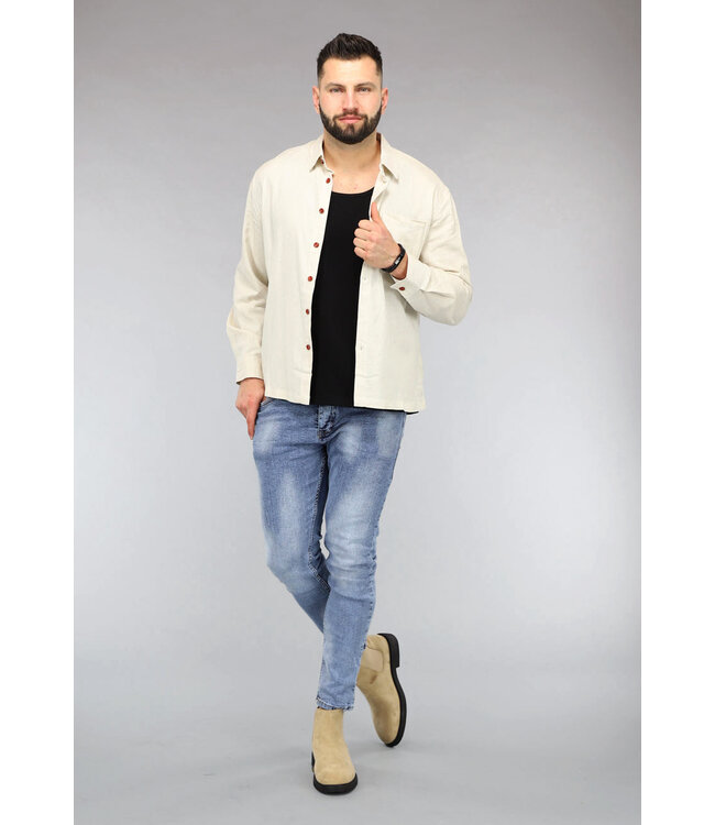 Beige Linnenlook Heren Blouse