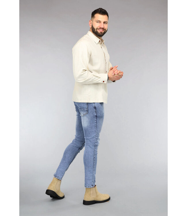 Beige Linnenlook Heren Blouse