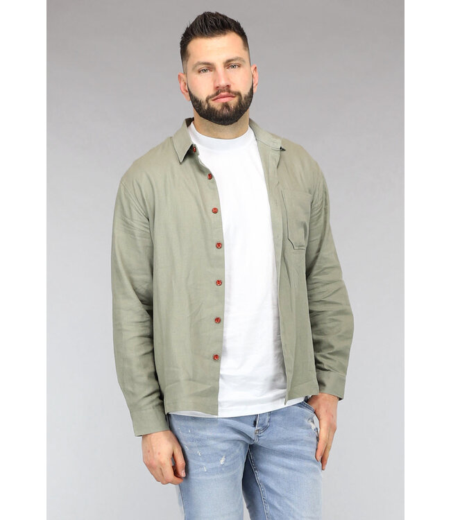 Salie Groene Linnenlook Heren Blouse