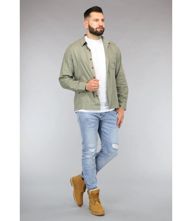 Salie Groene Linnenlook Heren Blouse