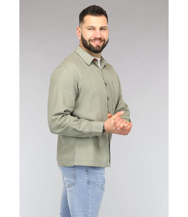 Salie Groene Linnenlook Heren Blouse